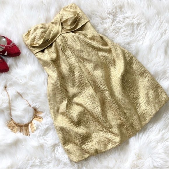 Cache NYE Metallic Gold Textured Strapless Dress - Picture 5 of 8